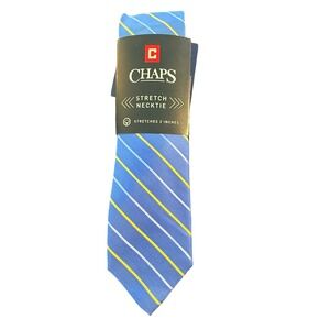 Chaps Mens Stretch Necktie Blue Yellow Andrews Stripe Diagonal Silk Blend Tie